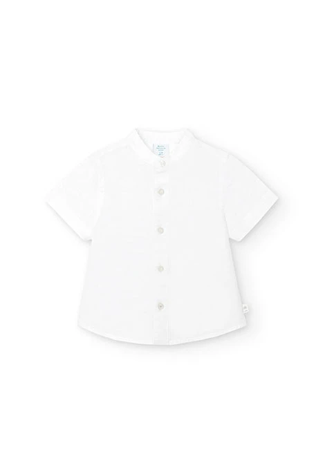 Camisa de linho de bebé menino de cor branca