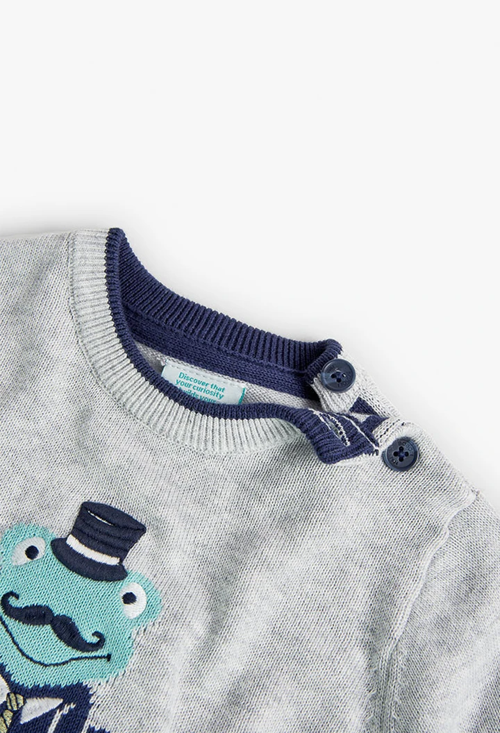 Pull tricoté gris vigoré pour bébé garçon