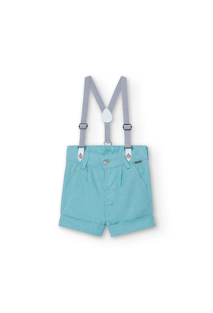 Linen shorts with straps for baby boys in green