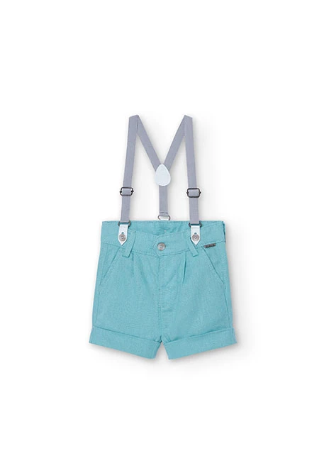 Linen shorts with straps for baby boys in green