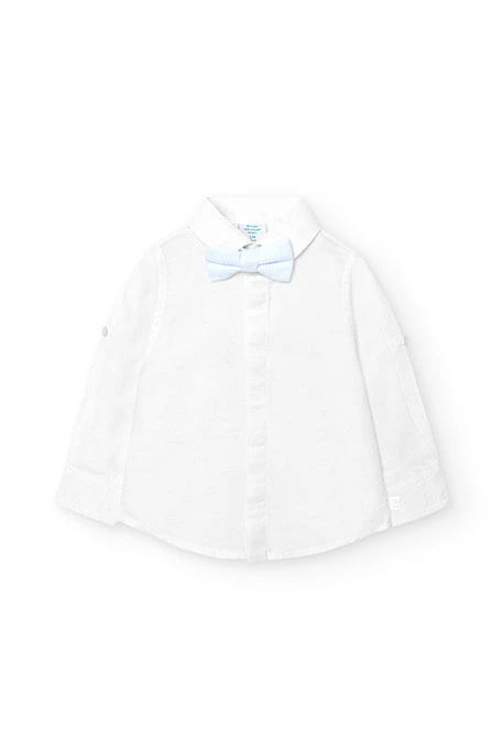 Camisa de linho branco de bebé menino