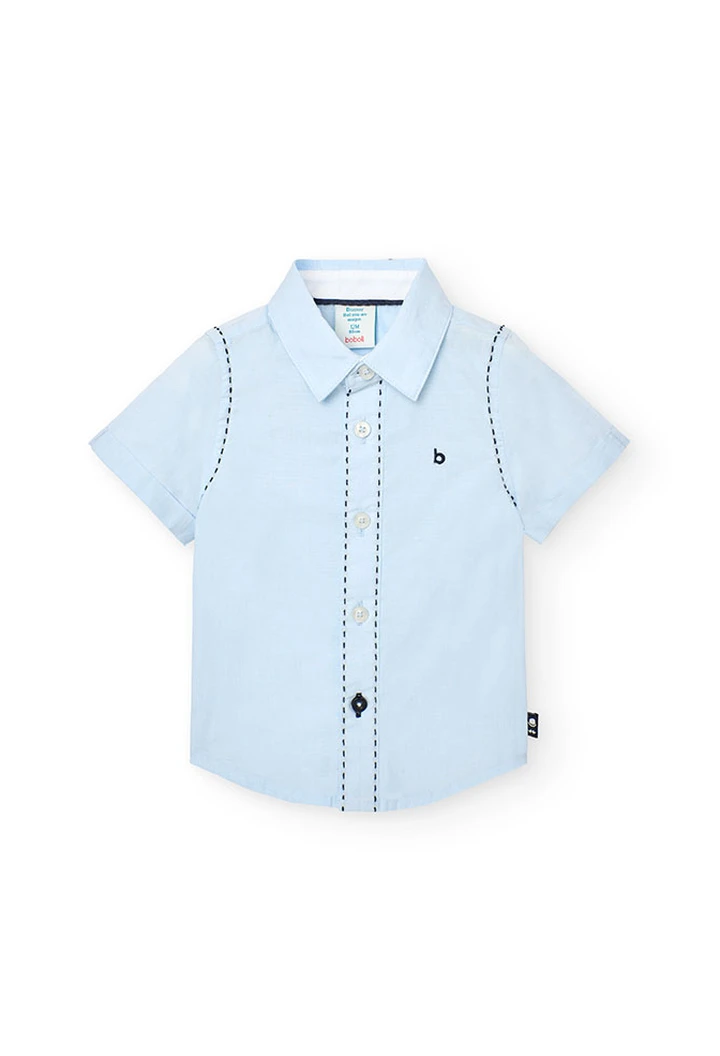 Chemise fil a fil pour bébé garçon en couleur bleue