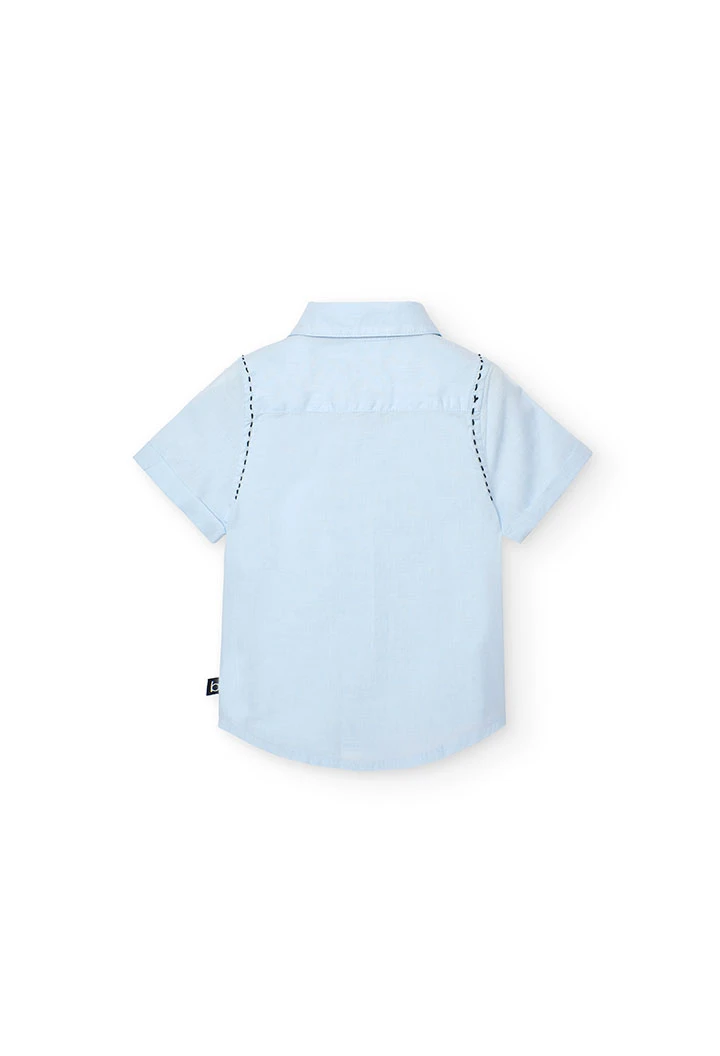Camisa fil a fil de bebé menino de cor azul