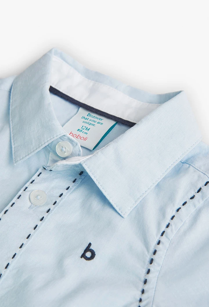 Chemise fil a fil pour bébé garçon en couleur bleue