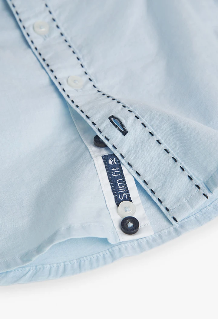 Chemise fil a fil pour bébé garçon en couleur bleue