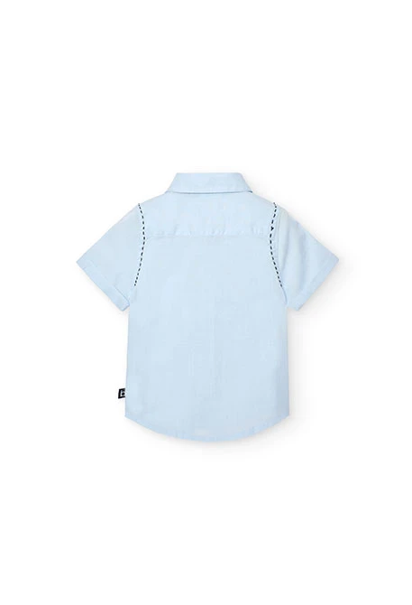 Camisa fil a fil de bebé menino de cor azul