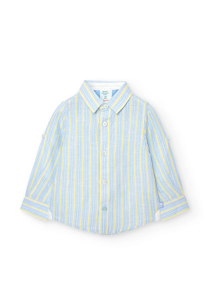 Chemise en lin à rayures pour bébé garçon, couleur bleue