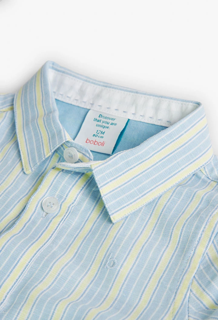 Camisa de lino listada de bebé niño en color azul