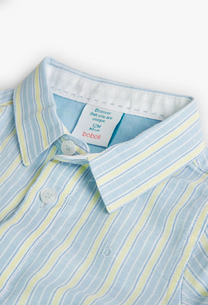 Chemise en lin à rayures pour bébé garçon, couleur bleue
