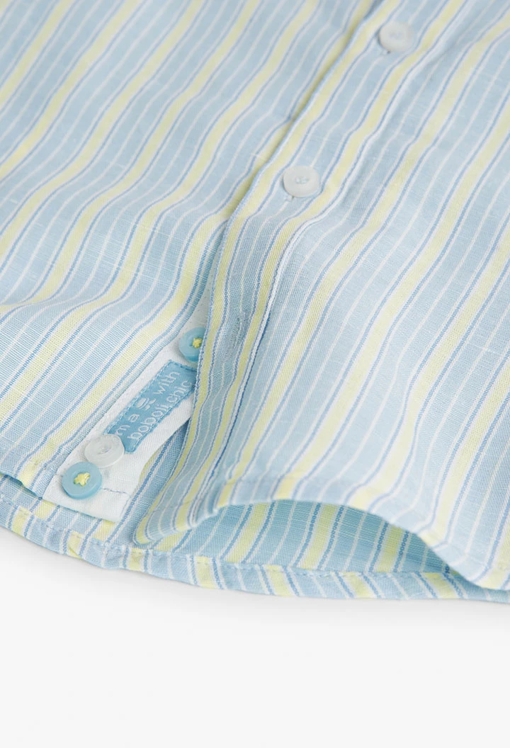 Camisa de lli llistada de bebè nen en color blau