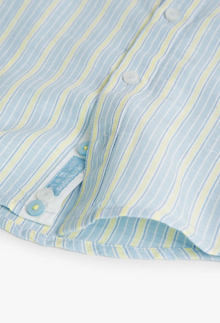 Chemise en lin à rayures pour bébé garçon, couleur bleue