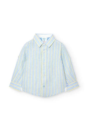 Camicia di lino a strisce da neonato azzurra