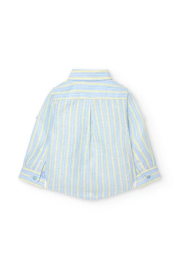Camicia di lino a strisce da neonato azzurra
