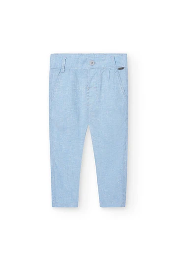 Pantaloni di lino bicolore da neonato blu