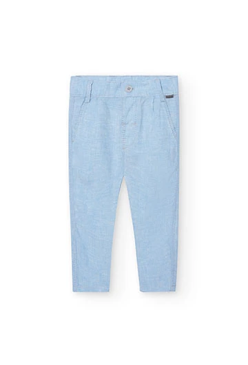 Two-tone linen trousers for baby boys in blue