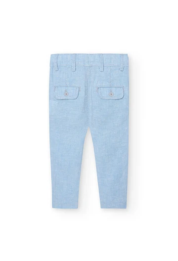 Two-tone linen trousers for baby boys in blue