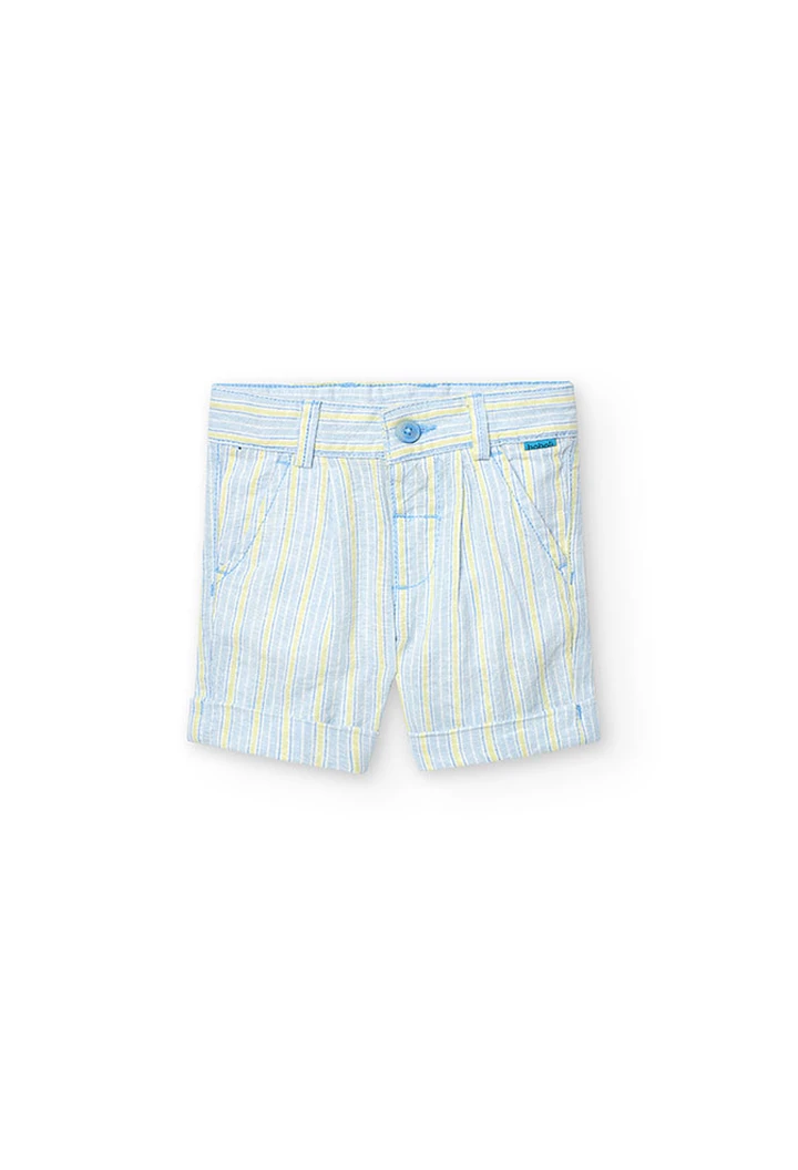 Bermuda en lin rayé beige pour bébé garçon