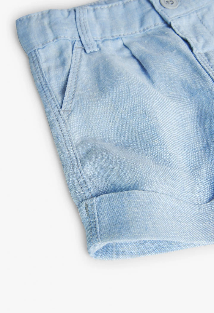 Two-tone linen shorts for baby boys in blue
