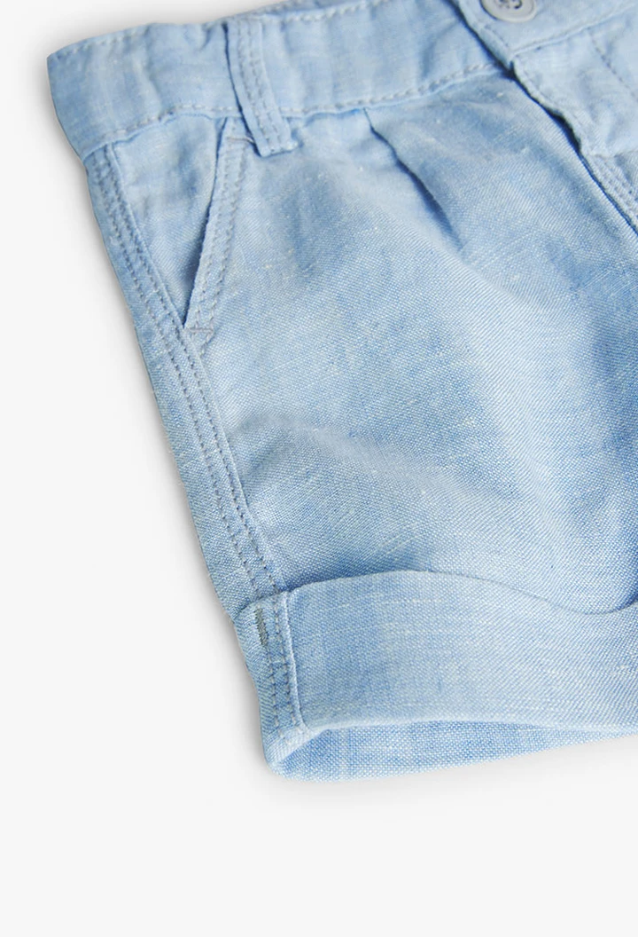 Bermuda garçon en lin bicolore couleur bleue