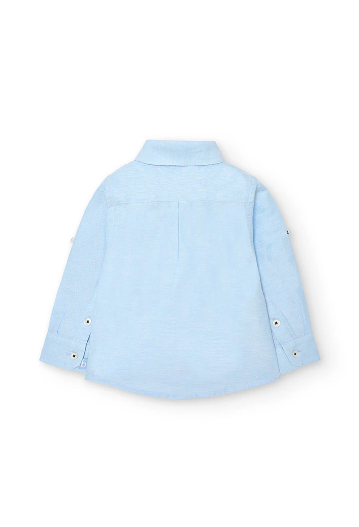 Camisa de linho de bebé menino de cor azul