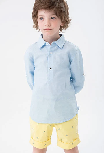 Camisa de lino de bebé niño en color azul