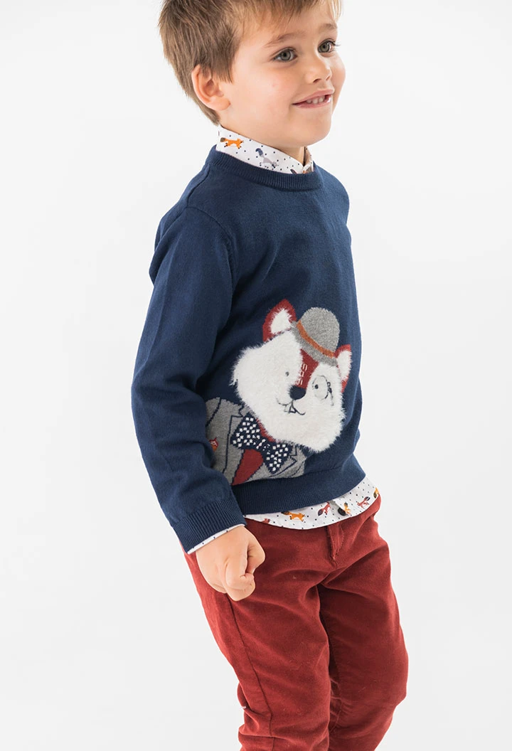 Maglione in tricot per bambino con stampa e in blu navy