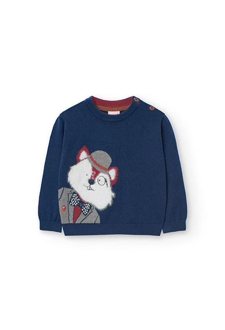 Maglione in tricot per bambino con stampa e in blu navy