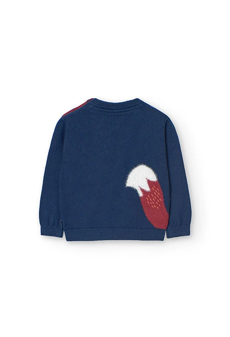 Knitted jumper for baby boy with print in navy blue