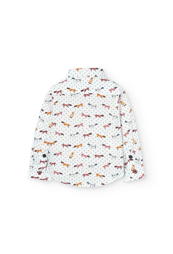 Printed poplin shirt with animal motifs for baby boy