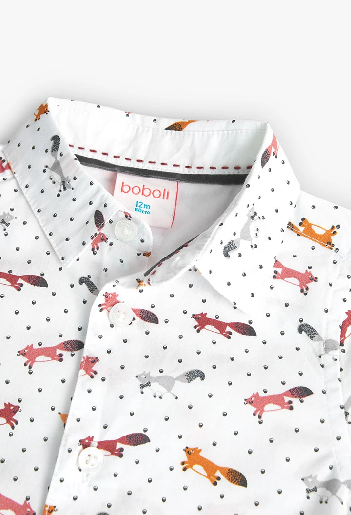 Printed poplin shirt with animal motifs for baby boy