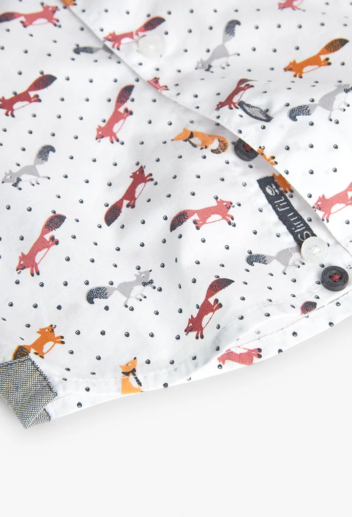 Printed poplin shirt with animal motifs for baby boy