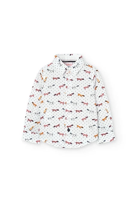 Printed poplin shirt with animal motifs for baby boy