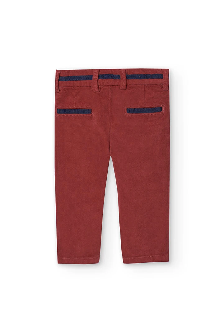 Baby boy\'s micro-corduroy trousers in maroon