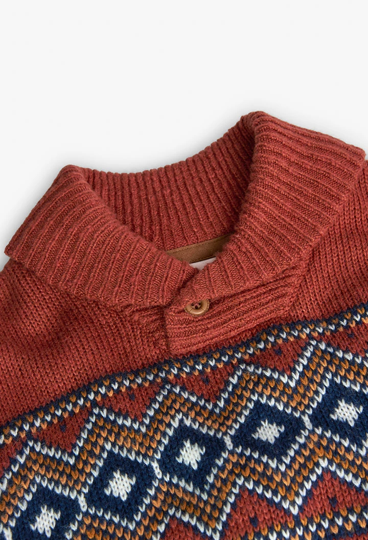 Knitted jumper for baby boy in maroon