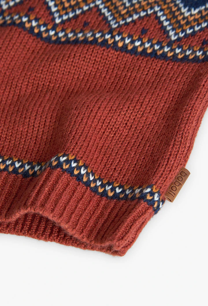 Knitted jumper for baby boy in maroon