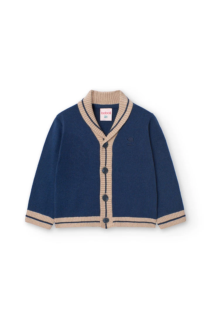 Knitted jacket for baby boy in navy blue