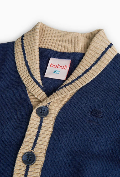 Knitted jacket for baby boy in navy blue