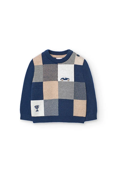 Knitted jumper for baby boy with check pattern