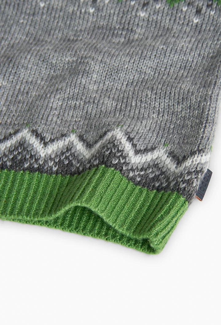 Knitted jumper for baby boy with patterns in grey