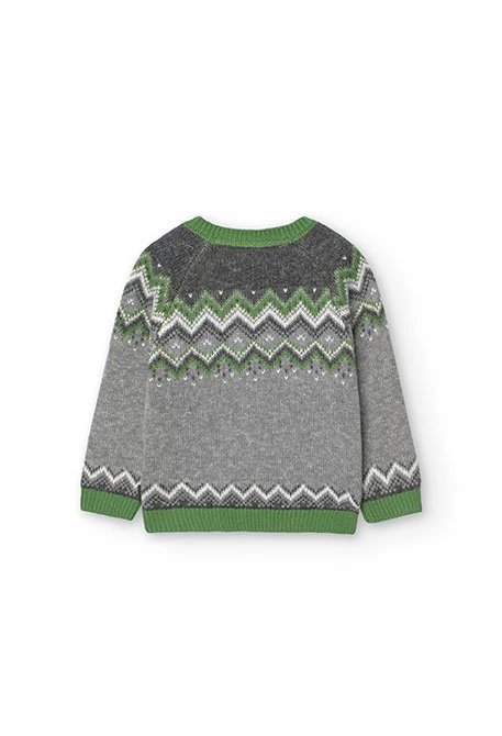 Maglione in tricot per bambino con greche in grigio mélange