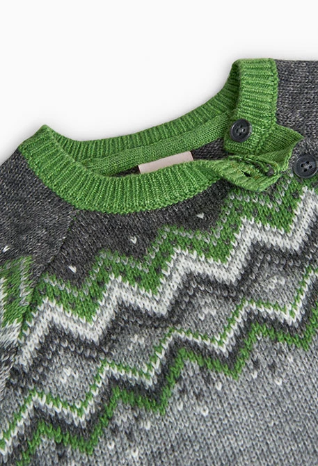 Knitted jumper for baby boy with patterns in grey