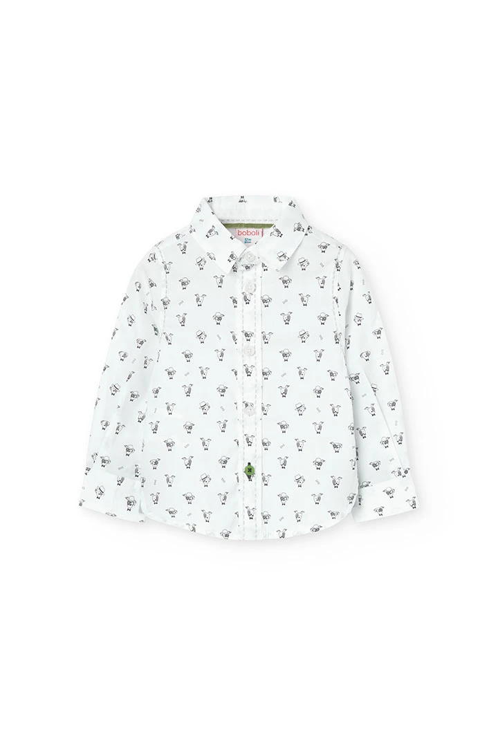 Camisa popelín para niño con estampado en color blanco