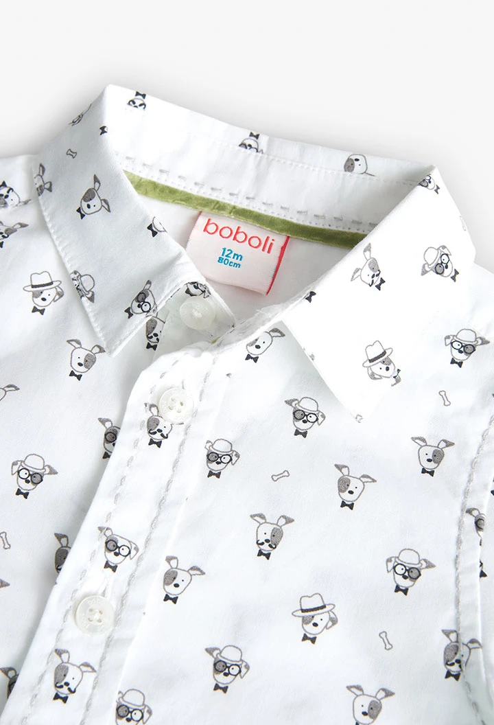 Camisa popelín para niño con estampado en color blanco