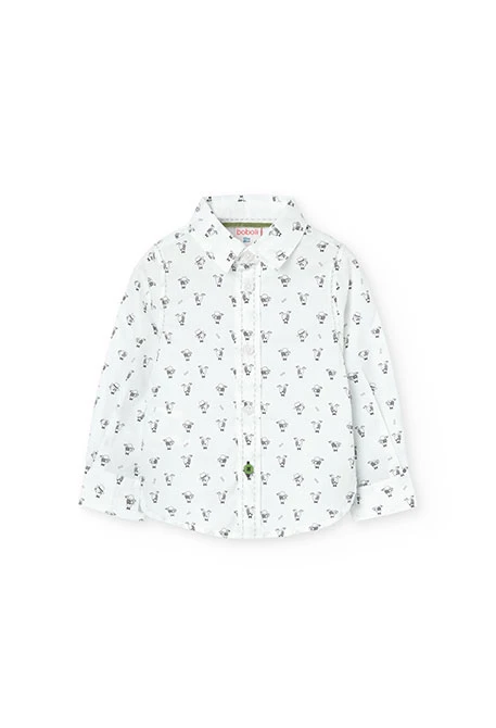 Camisa popelín para niño con estampado en color blanco