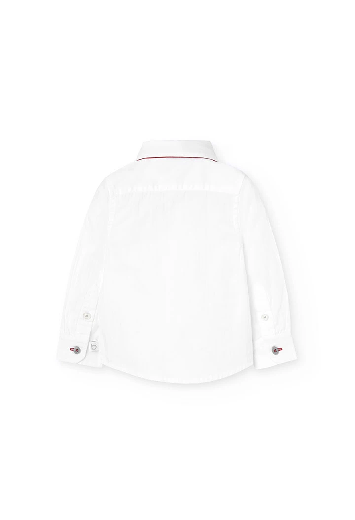 Chemise unie en coton pour garçon en blanc avec nœud papillon