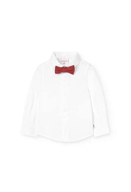 Plain cotton shirt for boy in white with bow tie