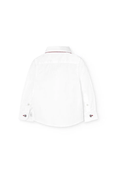 Chemise unie en coton pour garçon en blanc avec nœud papillon