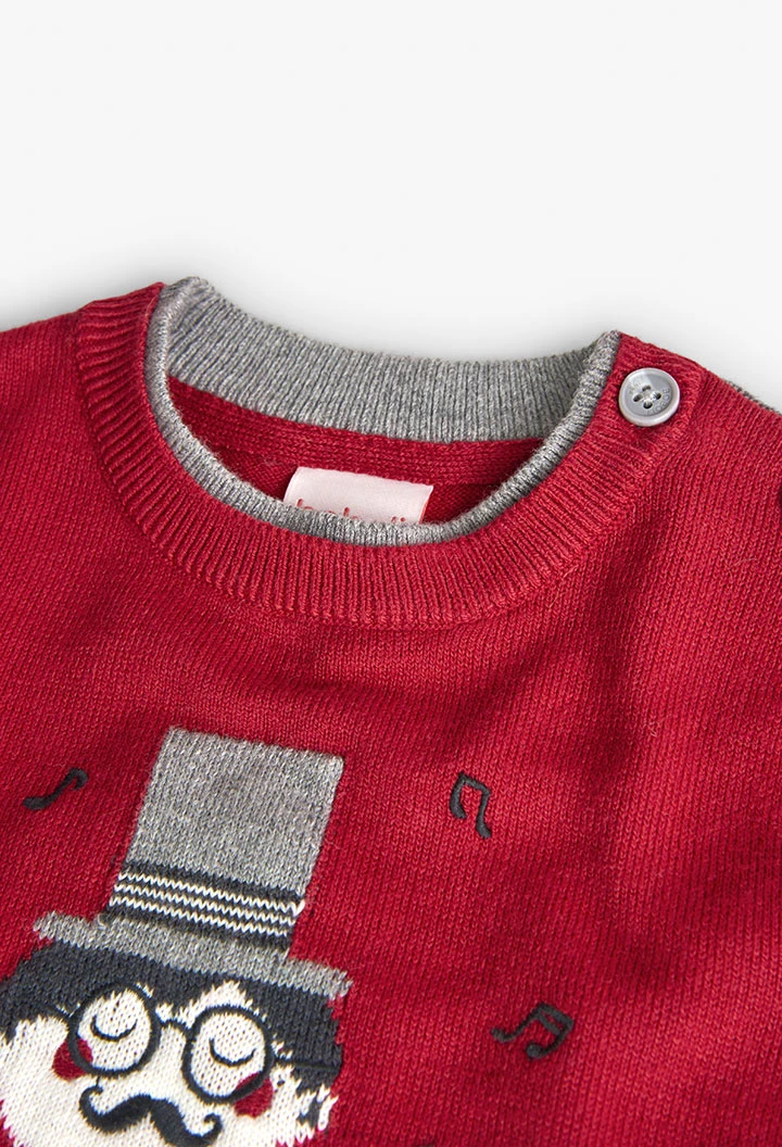 Knitted jumper for baby boy in maroon colour