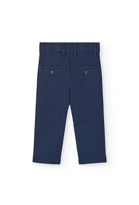 Satin trousers for baby boy in navy blue