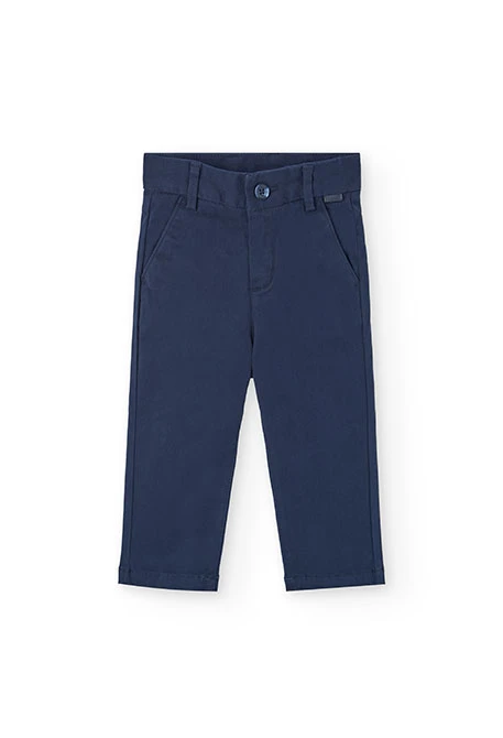 Satin trousers for baby boy in navy blue